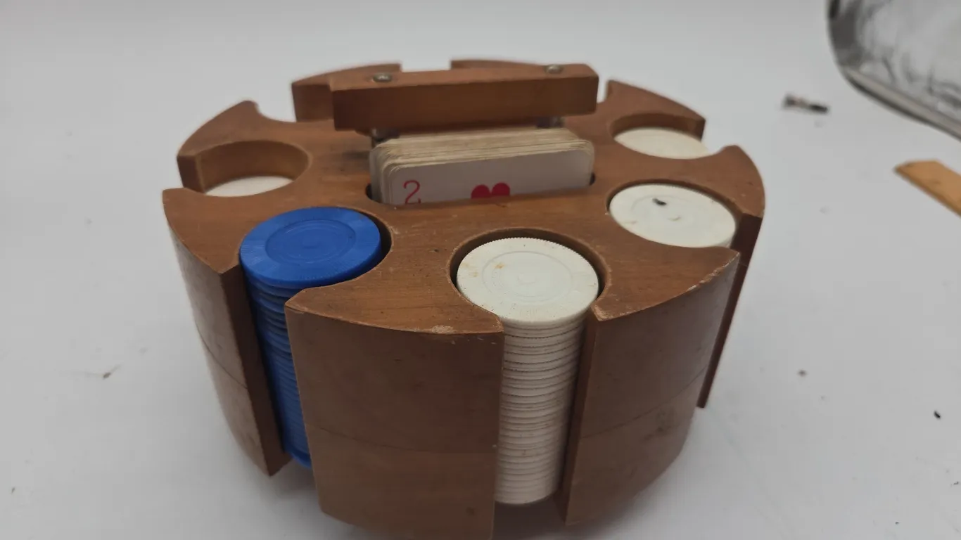 Vintage wooden carousel poker chip caddy