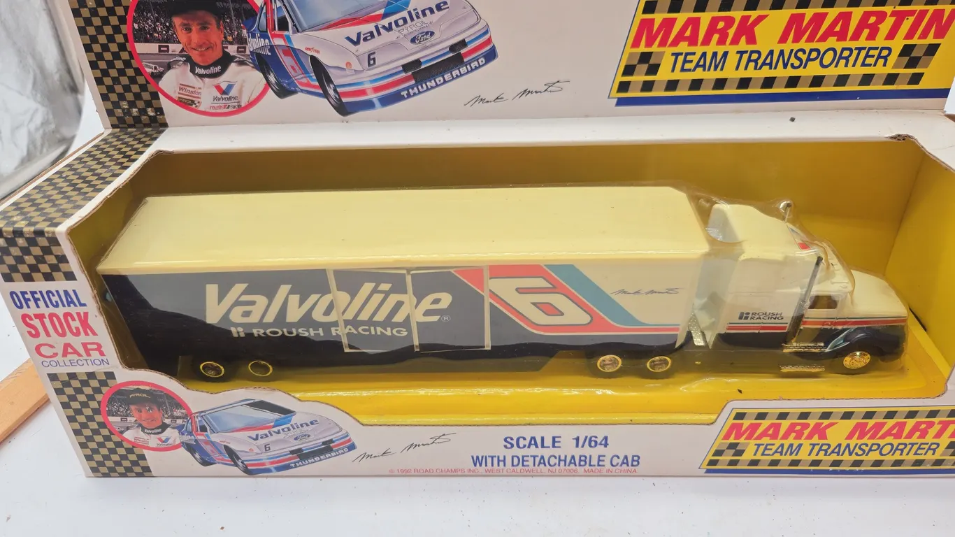 Vintage mark martin team, transporter, semi tractor and trailer new in original box