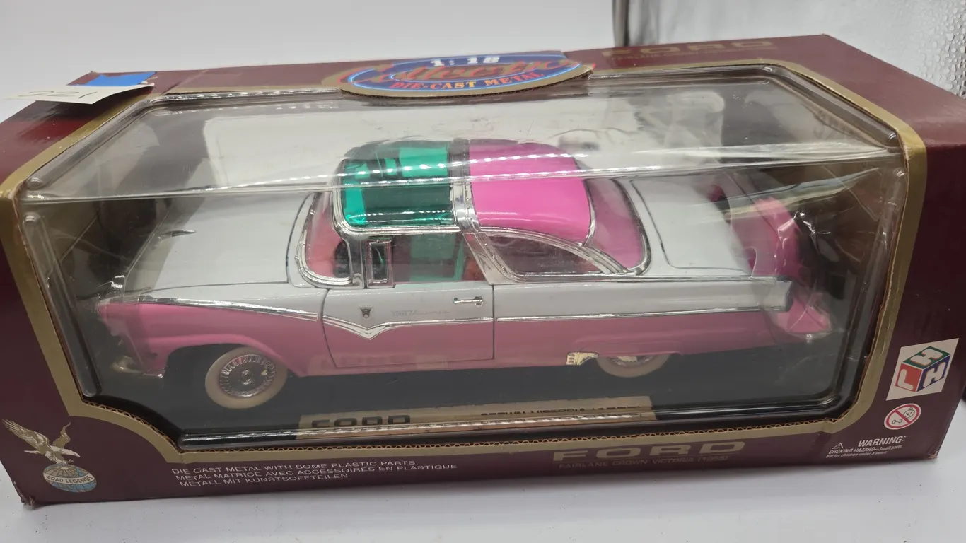 Vintage nineteen fifty five ford fair lane, crown victoria dycast car in original box