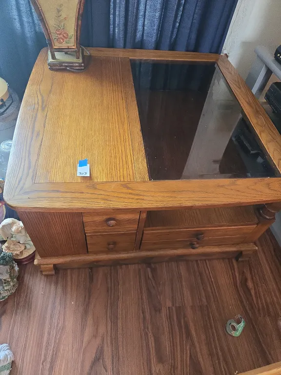 Oak and glass coffee table