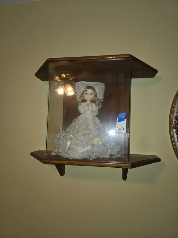 Vintage wooden wall mounted display case and home interior wall art