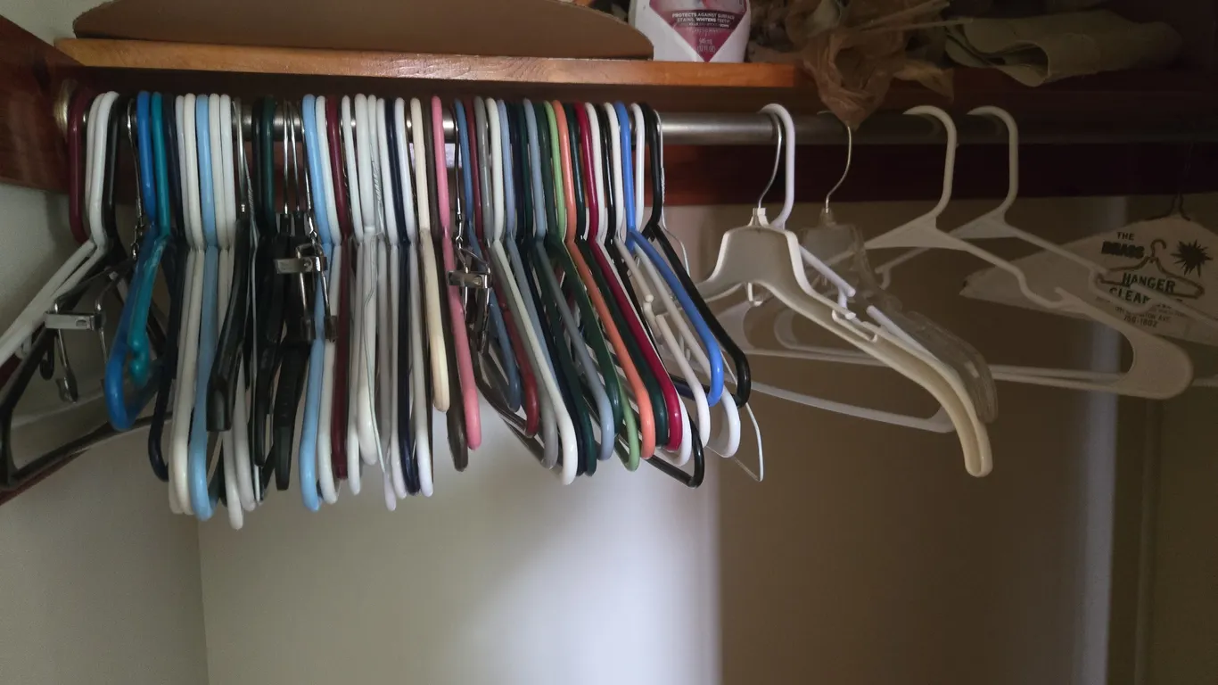 Large assortment of clothes hangers