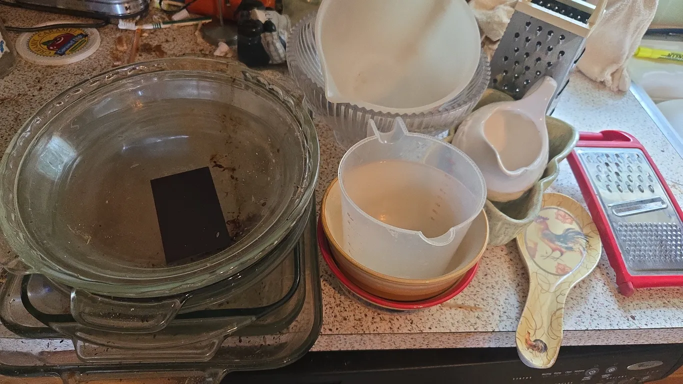 Baking dishes and more. All need cleaned.