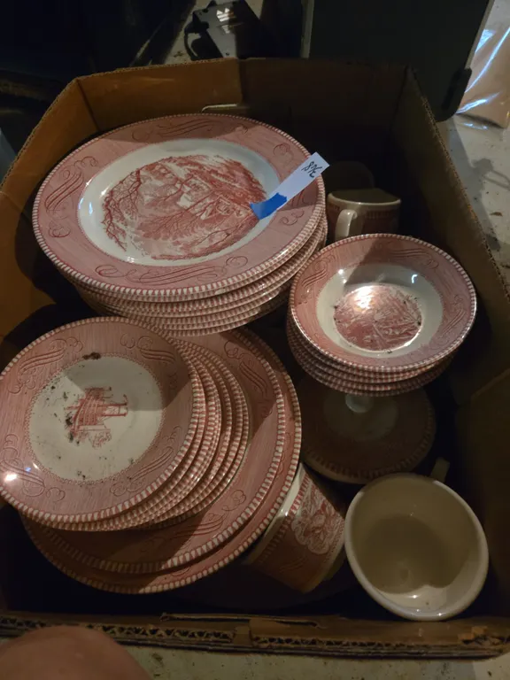 Vintage carrier and ives, red and white royal ironstone dinnerwear