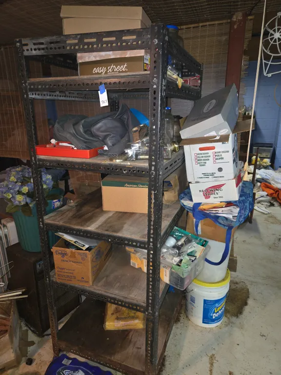 Wire metal storage shelves and contents