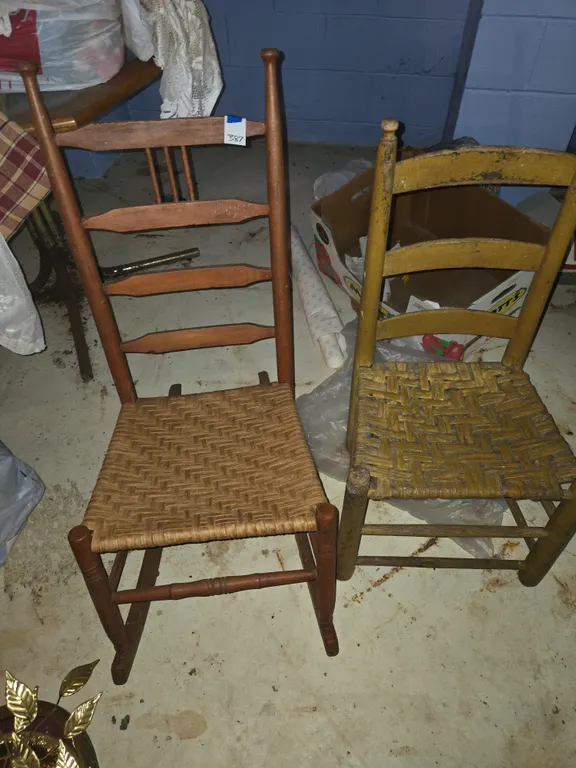 Vintage wicker bottom rocking chair and chair