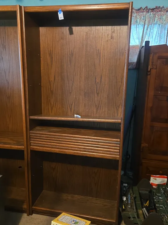 Vintage adjustable wooden shelving unit