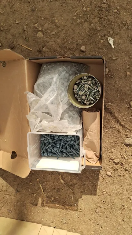 Tin screws. Piano bench and Ikea table