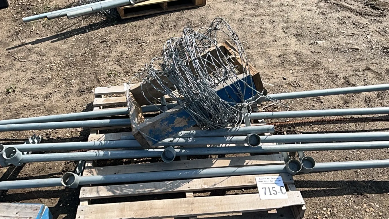 ASSORTED FENCE POSTS, ROLL OF BARB WIRE