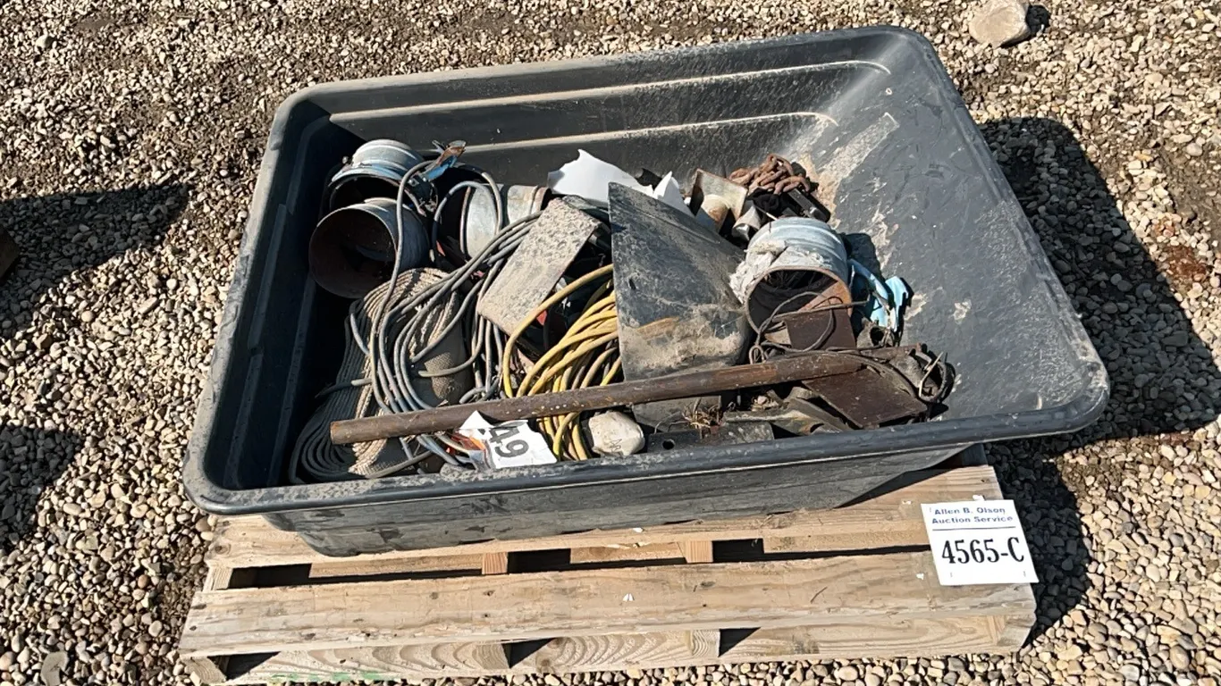 CALF SLED, TOW STRAP, CHAIN, EXTENSION CORD, HITCH, TRAILER JACK, WINCH BAR