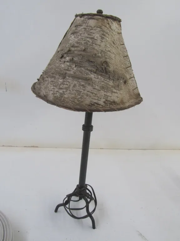 Metal Table Lamp w/Birch Bark Shade