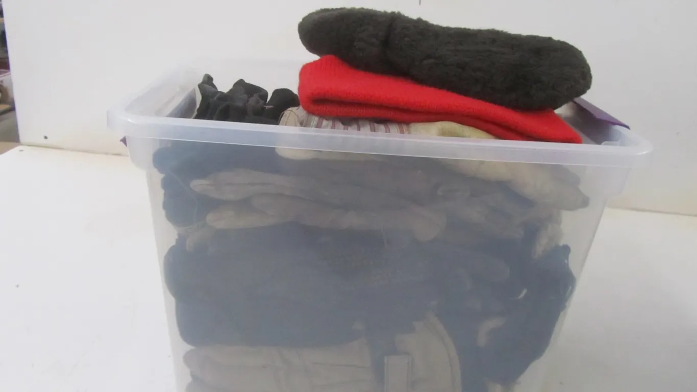 Tote Full Of Assorted Hats & Gloves