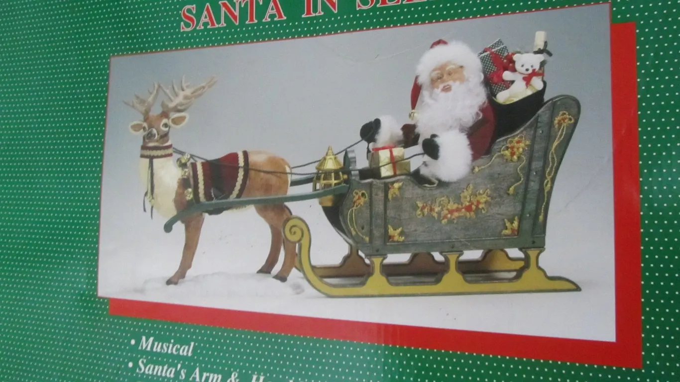 Holiday Creations Animated Reindeer & Santa In Sleigh Musical Decoration