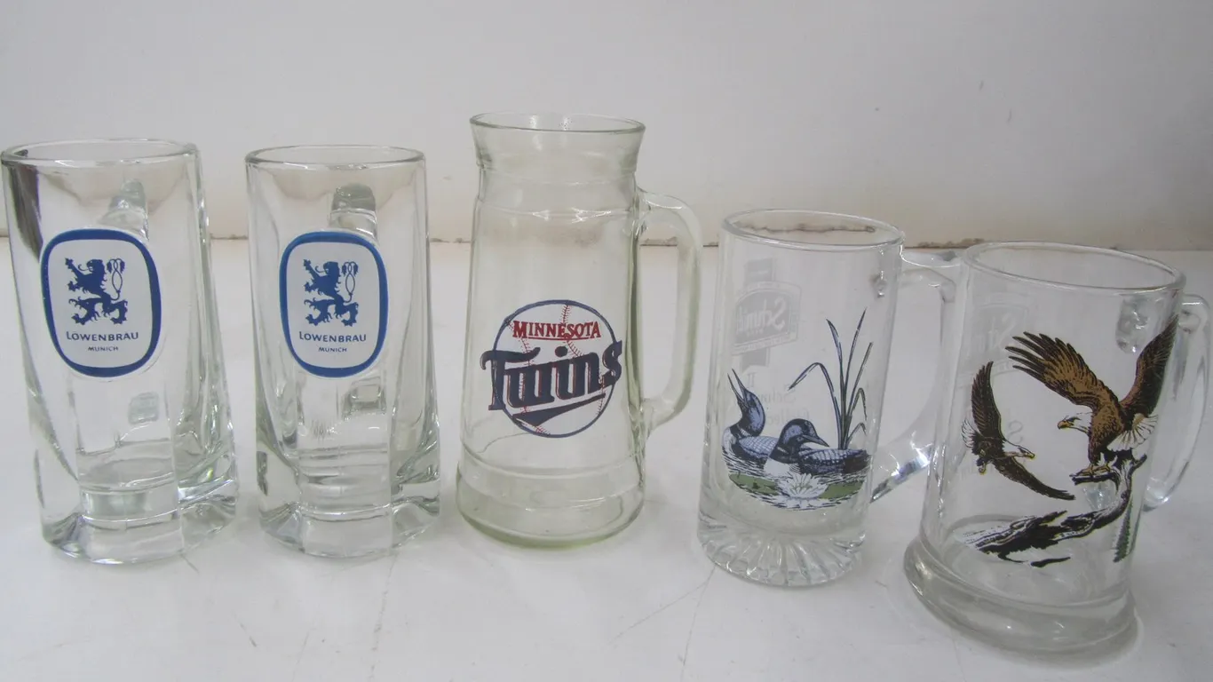 (5) Collectible Glass Beer Mugs