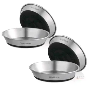 NEW Wellbro Stainless Steel Pet Bowls, 5.9" Diameter, 12 oz Capacity, Non-Slip Silicone Base, Set of 2