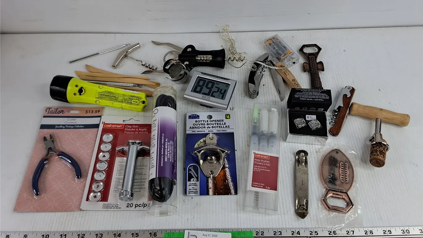 Manicure Supplies, Clay Gun, Bottle Openers, Cufflinks, Wine Opener, Misc