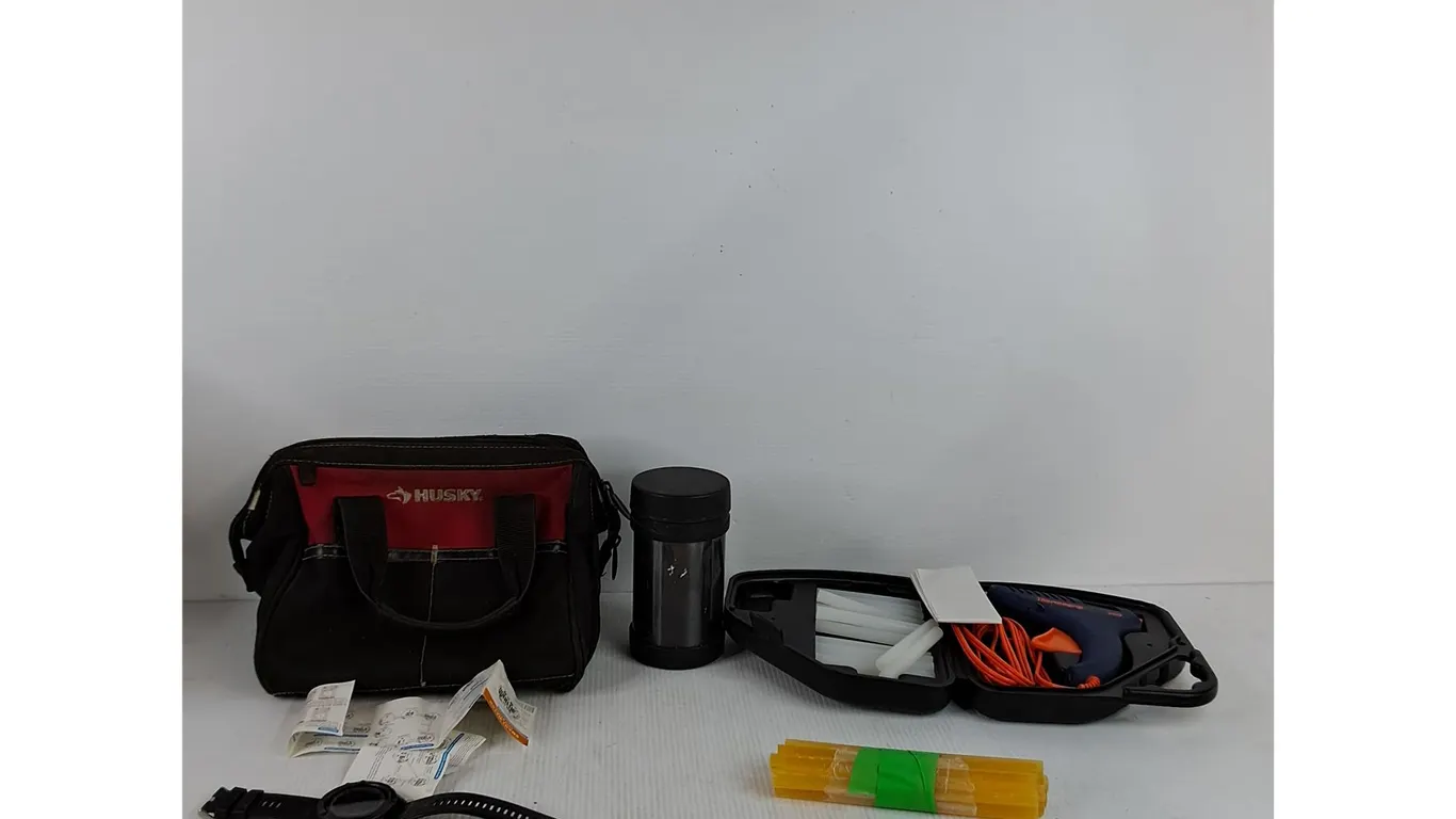 Husky Tool Bag, Watch, Thermos, Hot Glue Gun, Misc