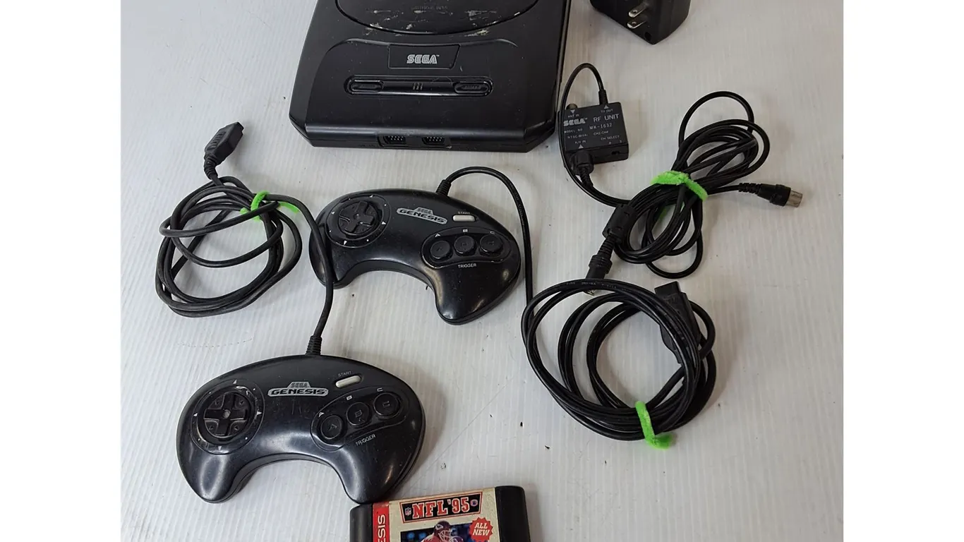 Sega Genesis Console- Powers On, (2) Controllers, NFL '95 Game & Cords