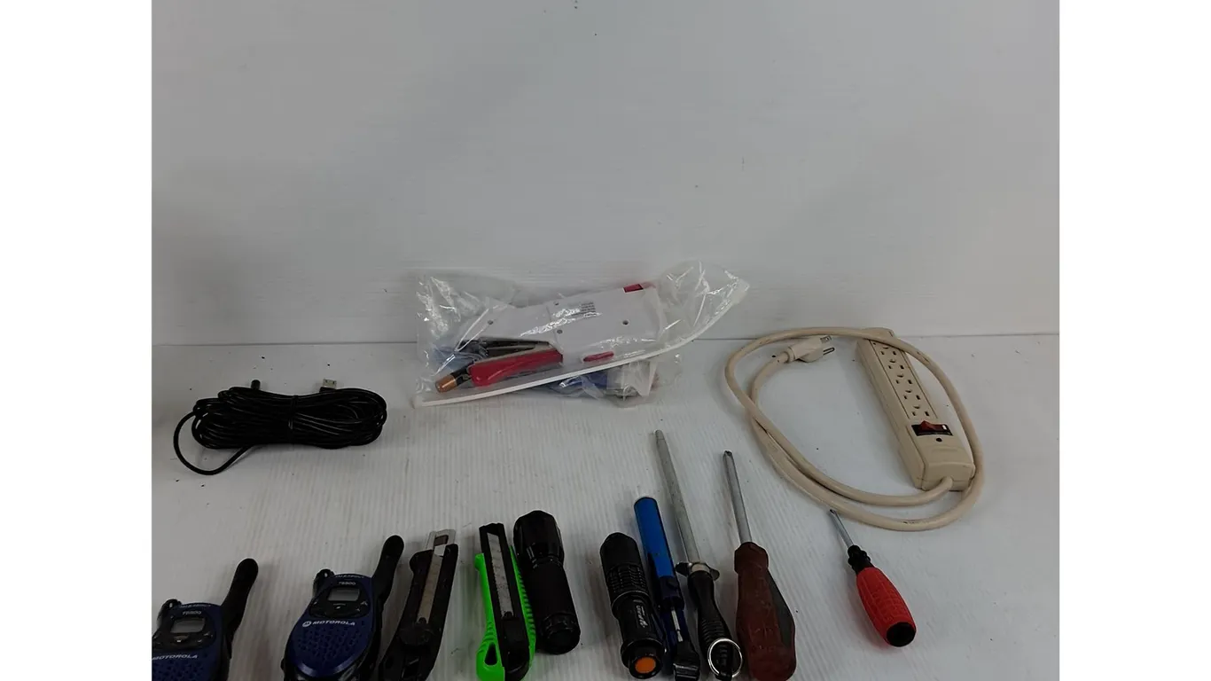 Power Bar, Walkie Talkies,Knives, Flashlights, Screwdrivers, Misc