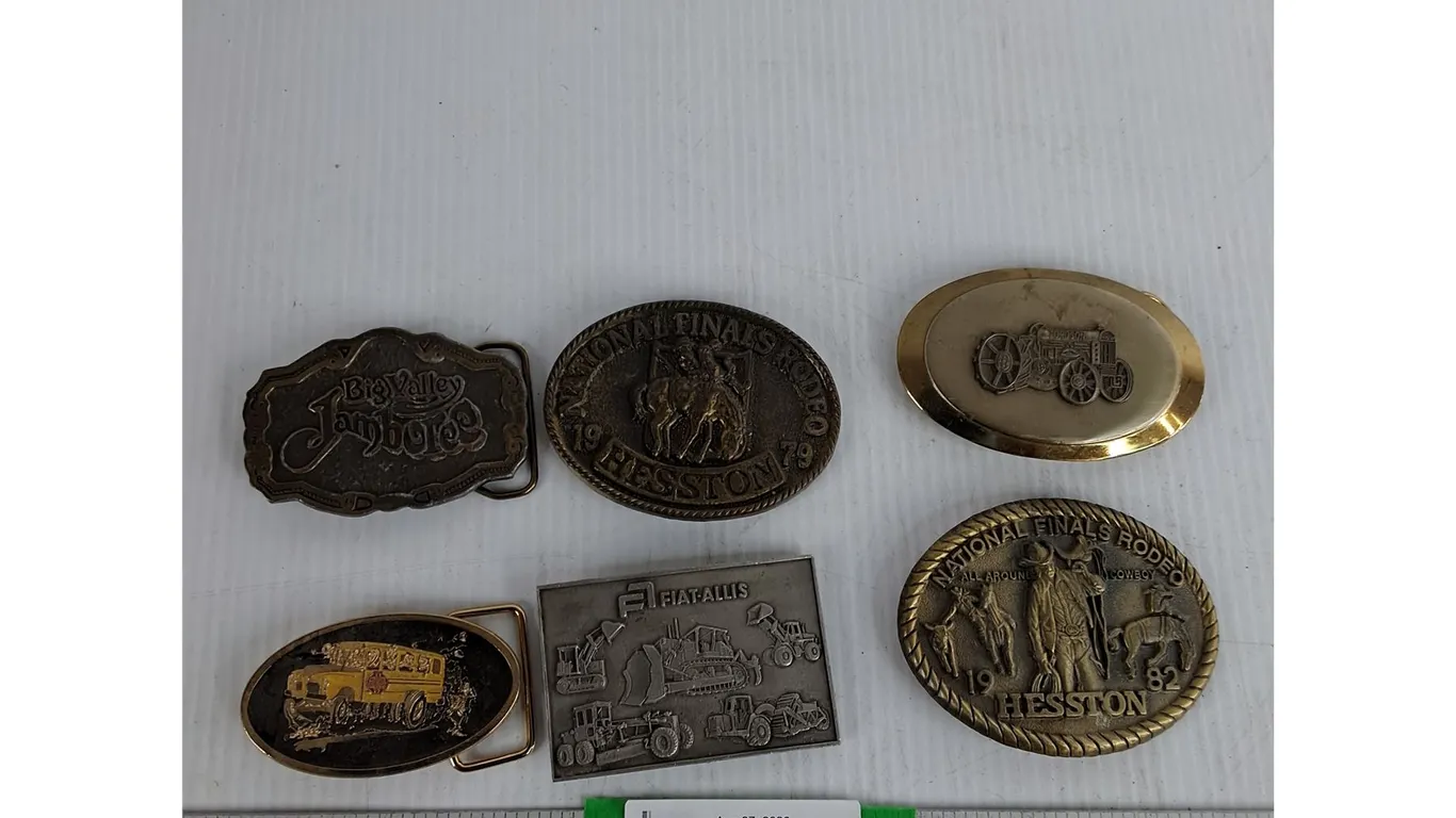 (6) Belt Buckles-National Finals Rodeo 1979 & 1982, Tractor