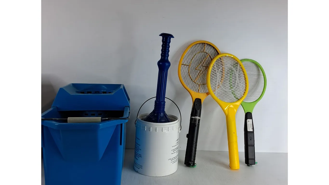 Mop Pail, Toilet Plunger, (3) Bug Zappers ( as is), Pickup Only