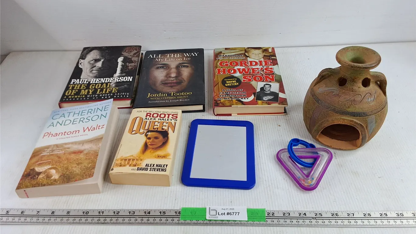 Ceramic Tea Light Holder, Mirror, Kids Toy, Assorted Books - Alex Haley, Jordin Tootoo, Misc