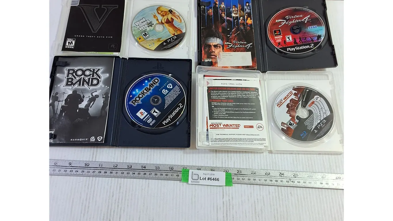 (4) PS3 & PS2 Game Discs - GTA 5, Rock Band