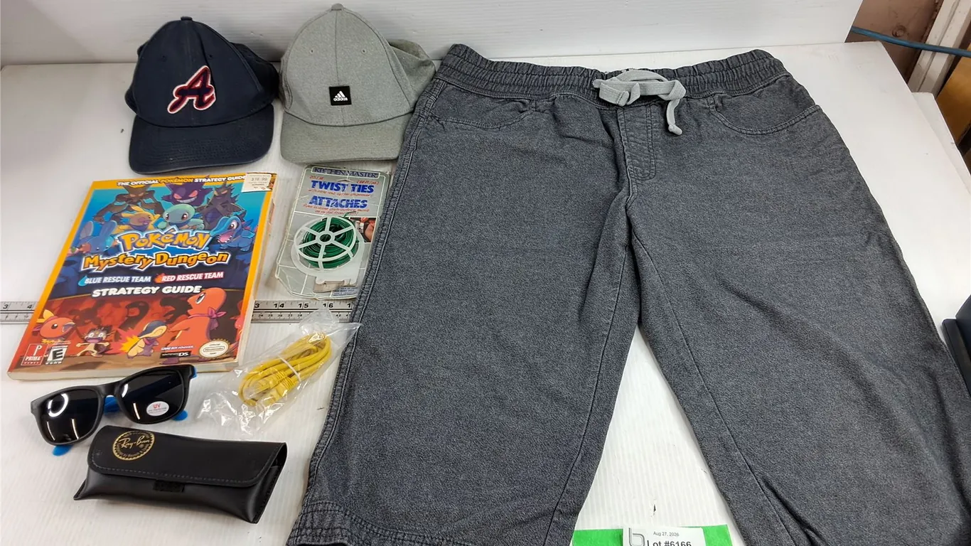 Ball Caps, Ray Ban Case, Shorts - Size L, Pokemon Strategy Guide, Twist Ties, Misc