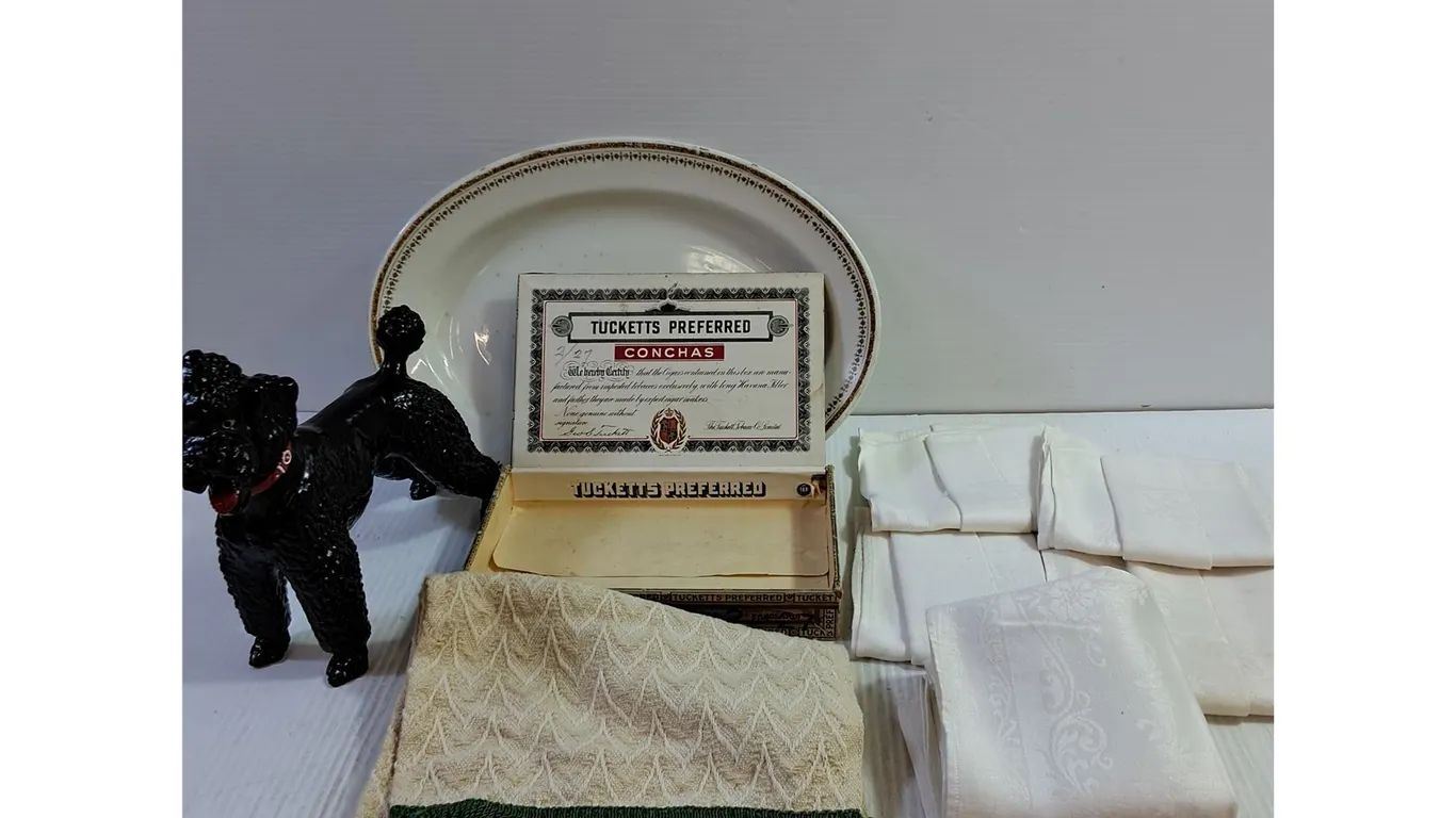 Serving Tray, Cloth Napkins , Poodle Decor, Cigar Box, Tea Towel