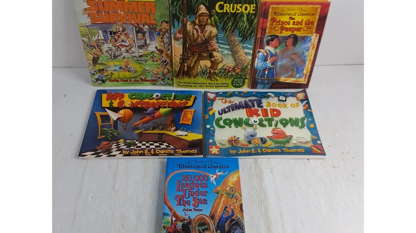 (6) Children's Books - Concoctions, Robinson Crusoe, Summer Survival