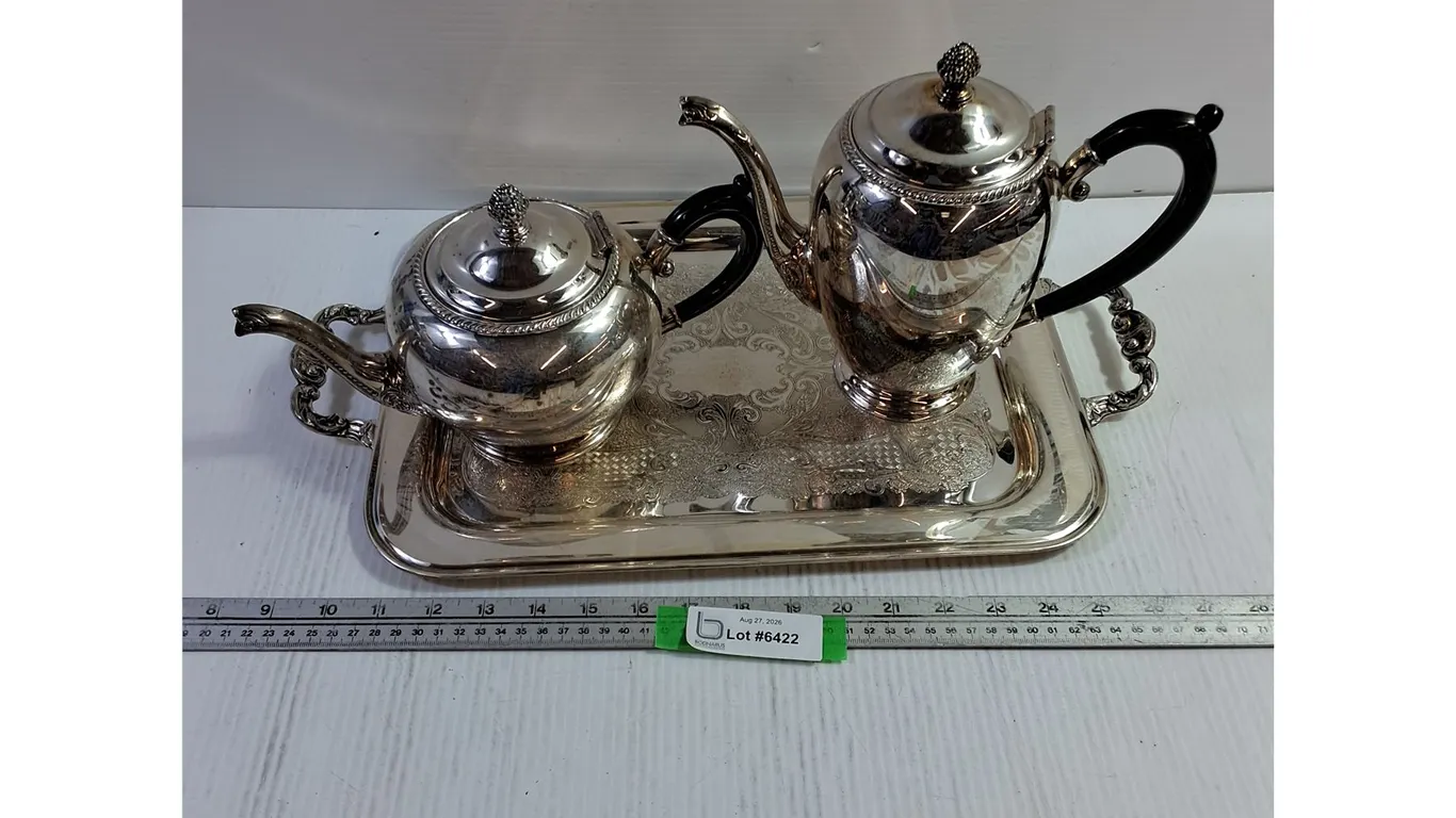 Silver Plated Tray & (2) Teapots