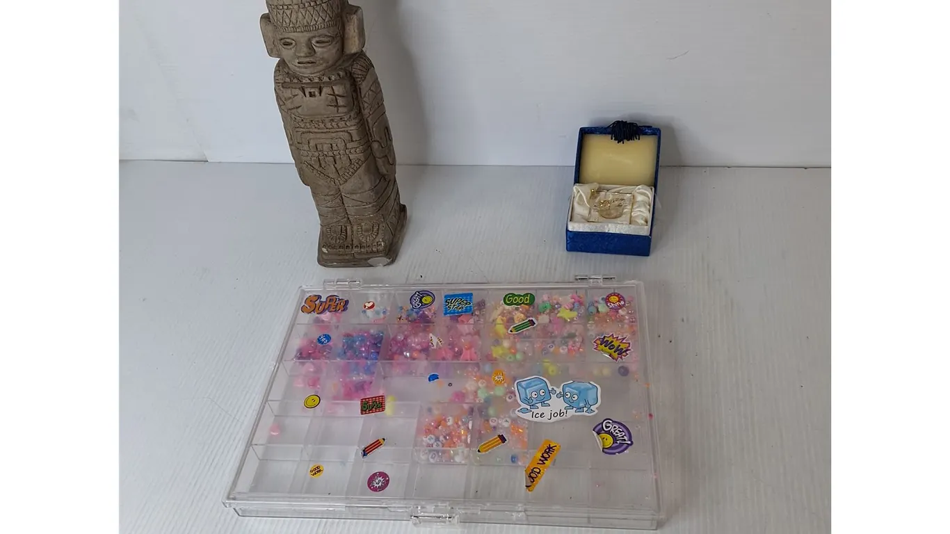 Jewelry Beads, Stone Warrior Statue 10.5" & Model Graduation Cap