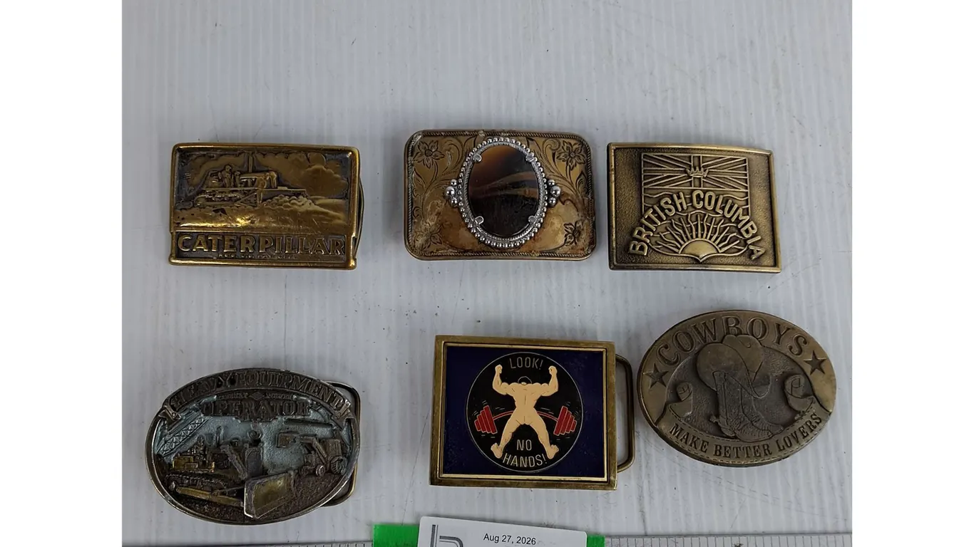 (6) Belt Buckles- Caterpillar, British Columbia, Cowboys Make Better Lovers