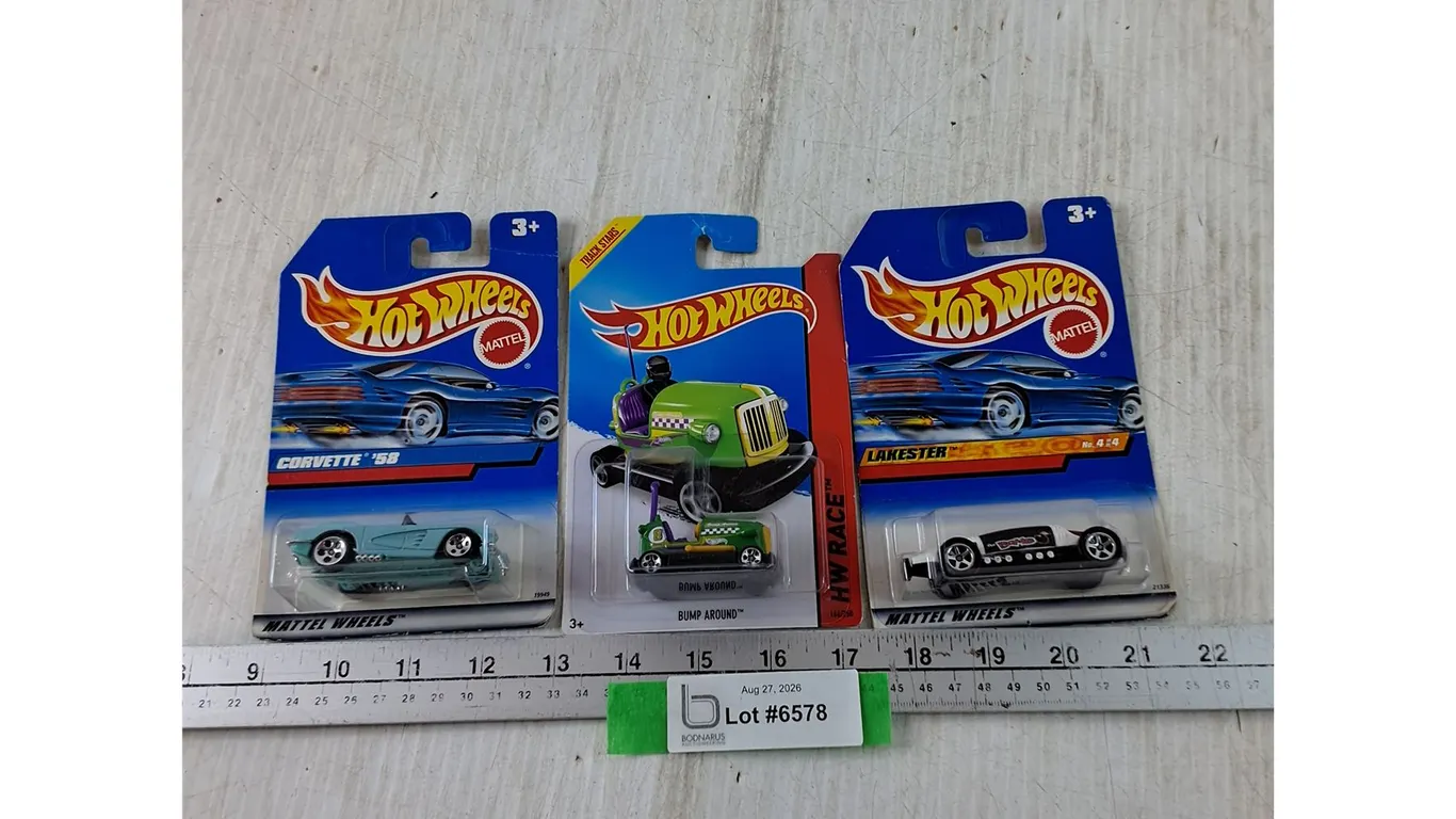 (3) Hot Wheels Cars, Lakeshore, Corvette '58, Bump Around Sealed