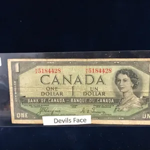 1954 Canadian Devil's Face $1 Bank Note