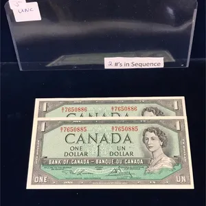 1954 Canadian $1 Bank Notes 2 in sequence