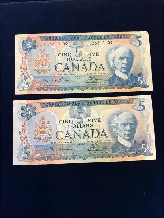 1972 and 1979 Bank of Canada $5 Bank Notes