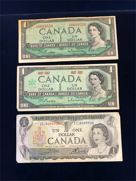 1954, 67, 73 Bank of Canada $1 Bank Notes