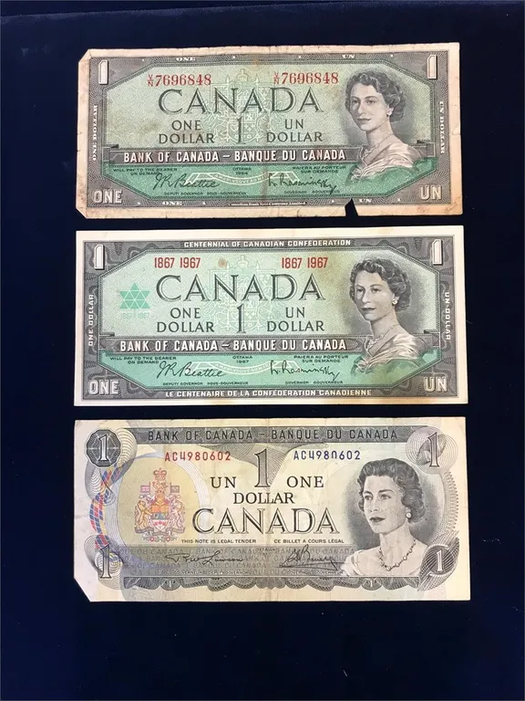 1954, 67, 73 Bank of Canada $1 Bank Notes