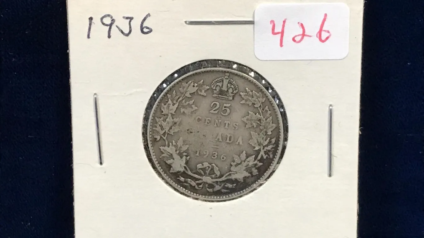 1936 Canadian Silver 25 Cent Piece