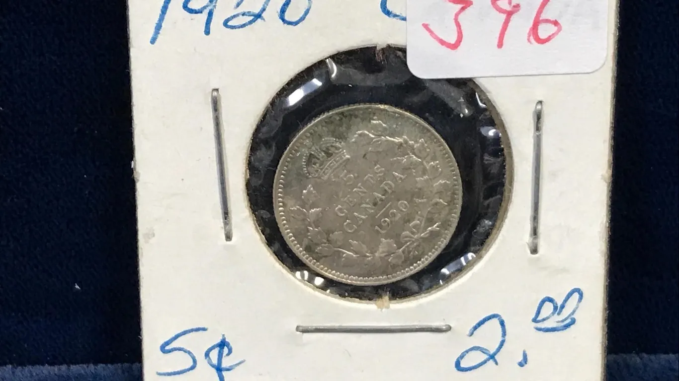 1920 Canadian Silver 5 Cent Piece