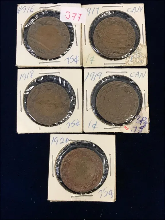 1916, 17, 18, 19, 20 Canadian Large Pennies