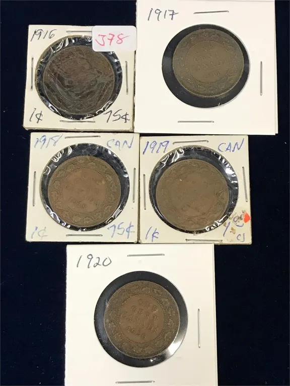 1916, 17, 18, 19, 20 Canadian Large Pennies