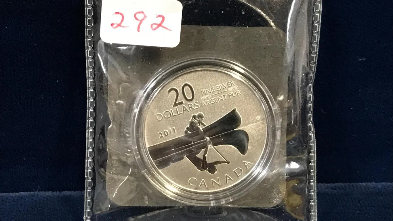 2011 Canoe $20 Coin .9999 Silver