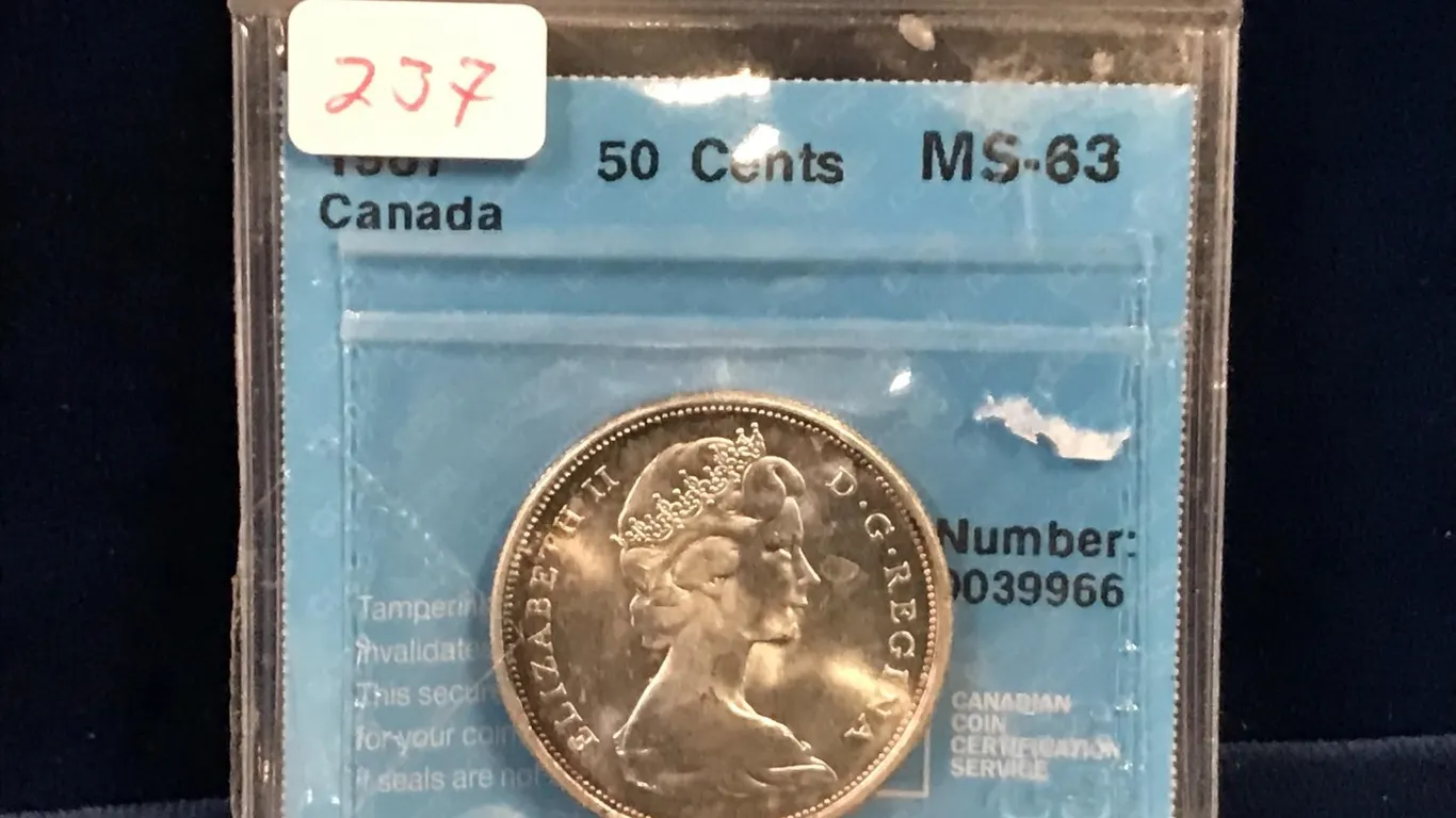 1967 Canadian Silver 50 Cent Piece Graded MS-63