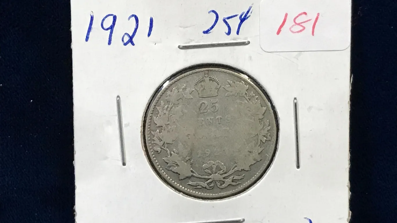 1921 Canadian Silver 25 Cent Piece