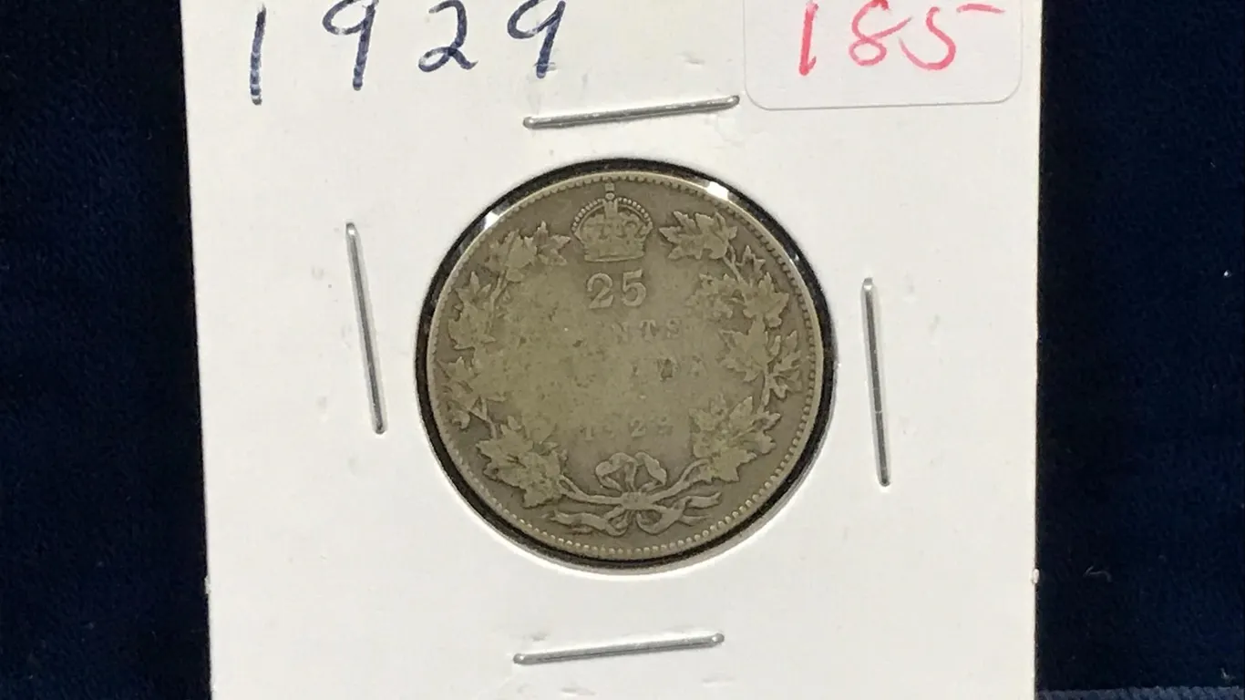 1929 Canadian Silver 25 Cent Piece