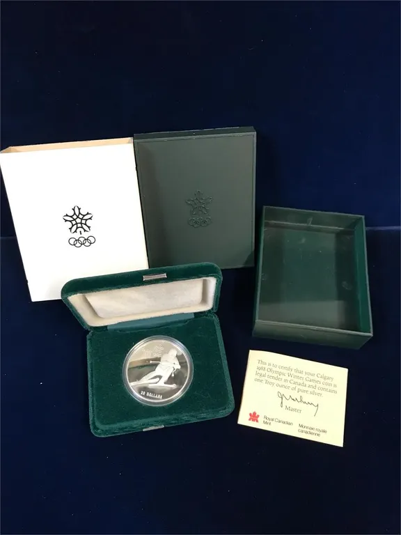 1988 Olympic Skiing 1 Silver Troy Oz $20 Coin