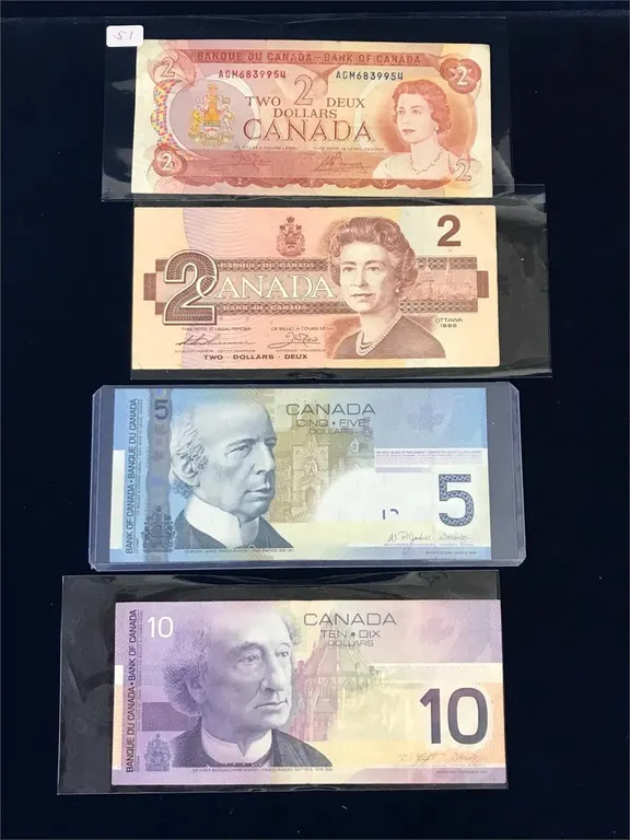 4 assorted Canadian Bank Notes