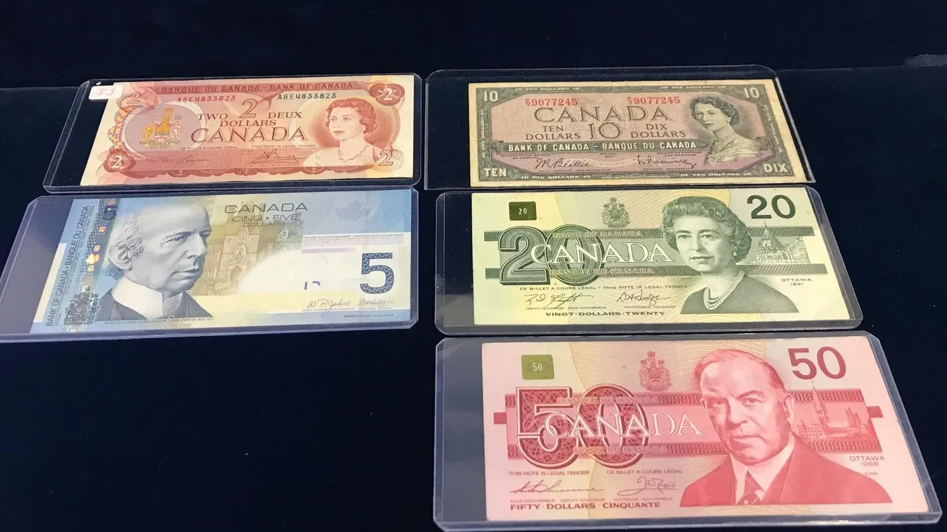 5 Assorted Canadian Bank Notes